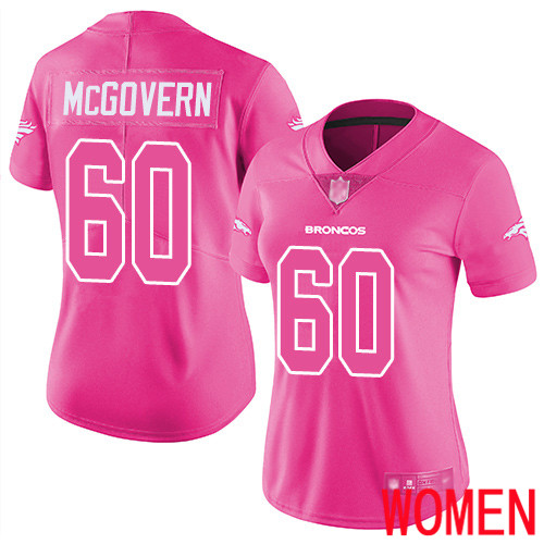 Women Denver Broncos #60 Connor McGovern Limited Pink Rush Fashion Football NFL Jersey